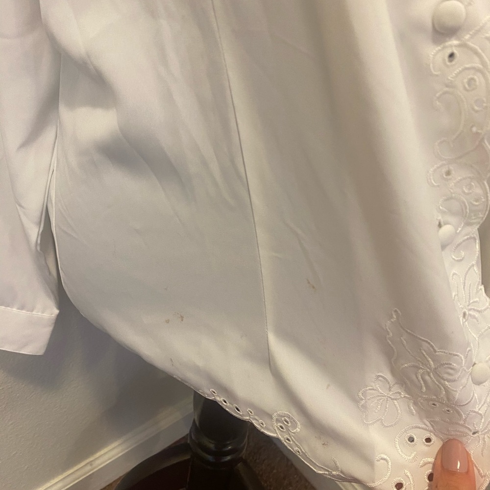 2 FOR $20 Vintage Sears Modern White Eyelet Blouse Top 80s Shoulder pads NEW 16 - Picture 2 of 6